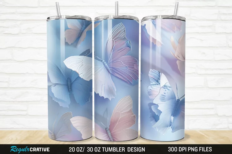 3D Pastel Butterfly 20/30oz Skinny Tumbler