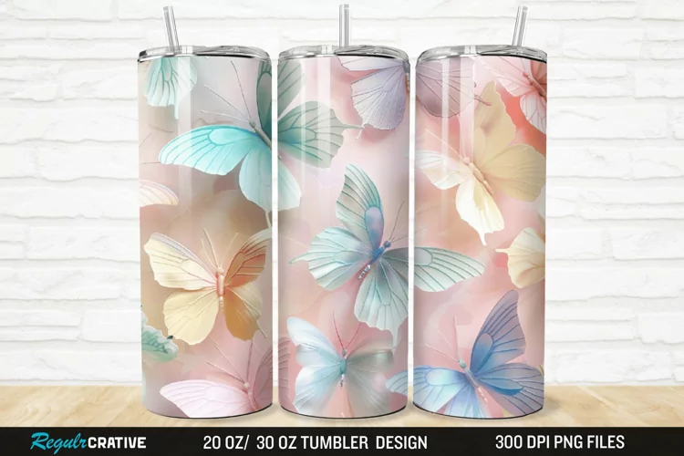 3D Pastel Butterfly 20/30oz Skinny Tumbler