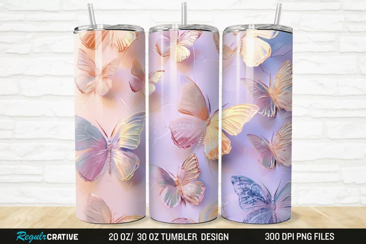 3D Pastel Butterfly 20/30oz Skinny Tumbler