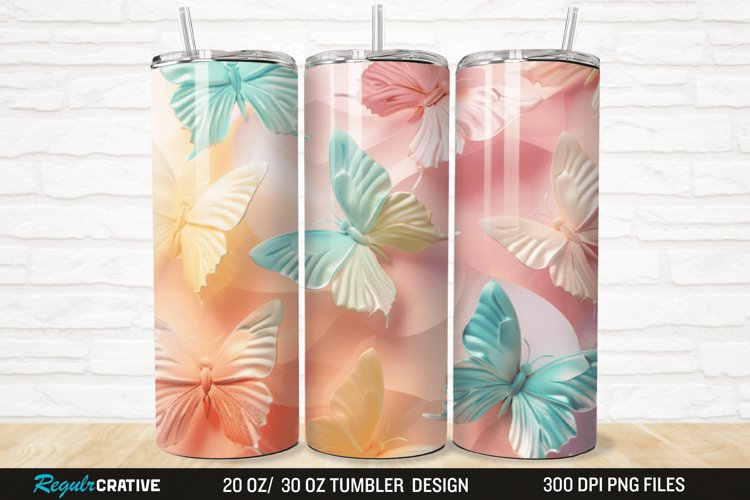 3D Pastel Butterfly 20/30oz Skinny Tumbler example image 1