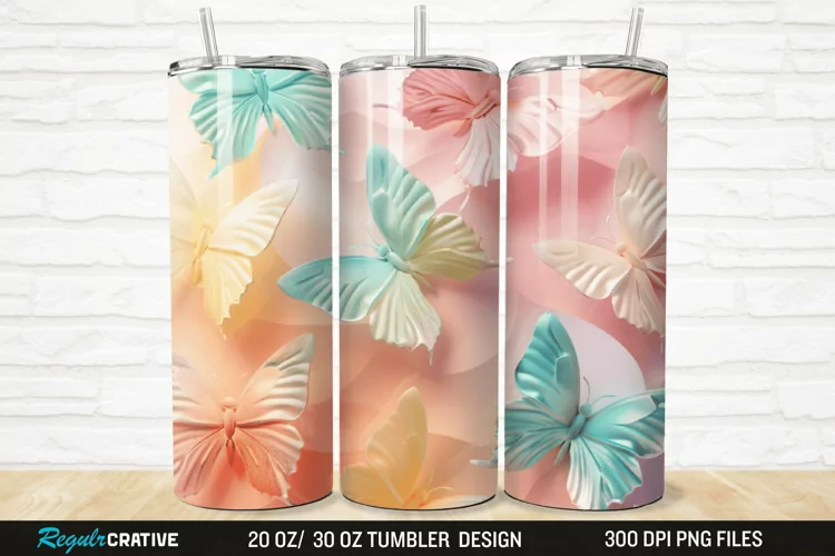 3D Pastel Butterfly 20/30oz Skinny Tumbler