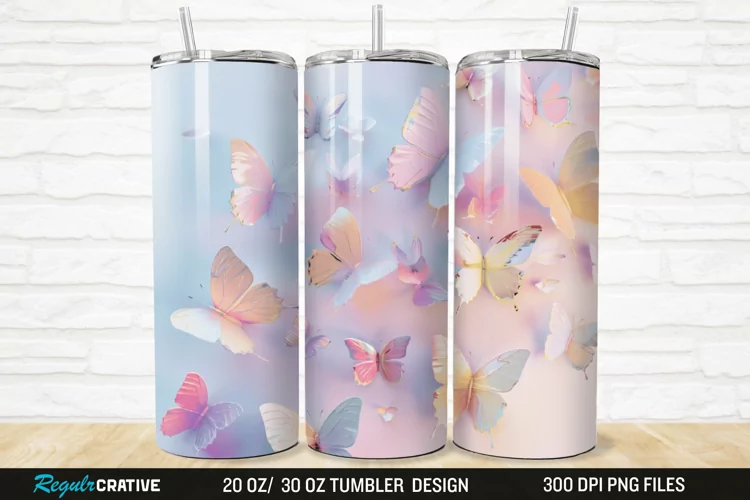 3D Pastel Butterfly 20/30oz Skinny Tumbler