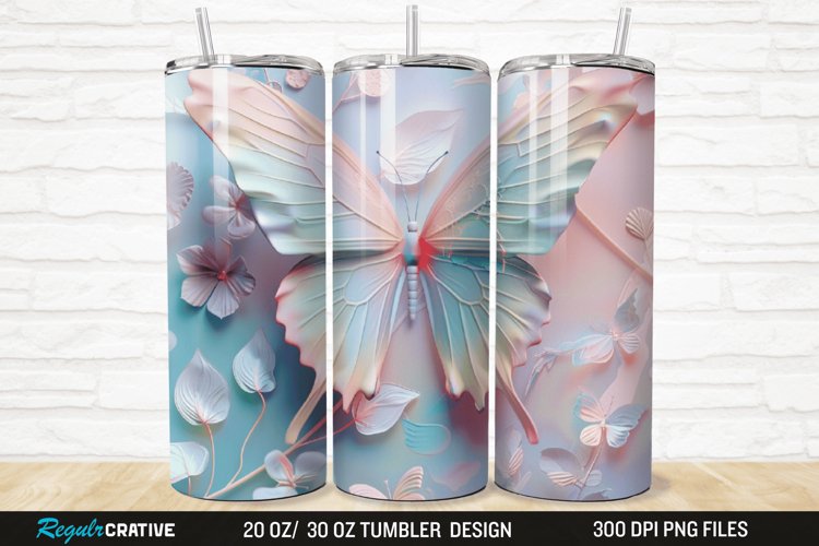 3D Pastel Butterfly 20/30oz Skinny Tumbler example image 1
