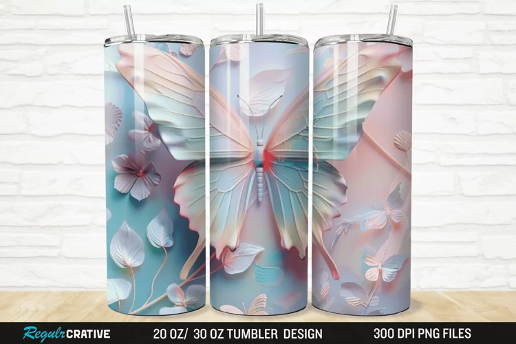 3D Pastel Butterfly 20/30oz Skinny Tumbler