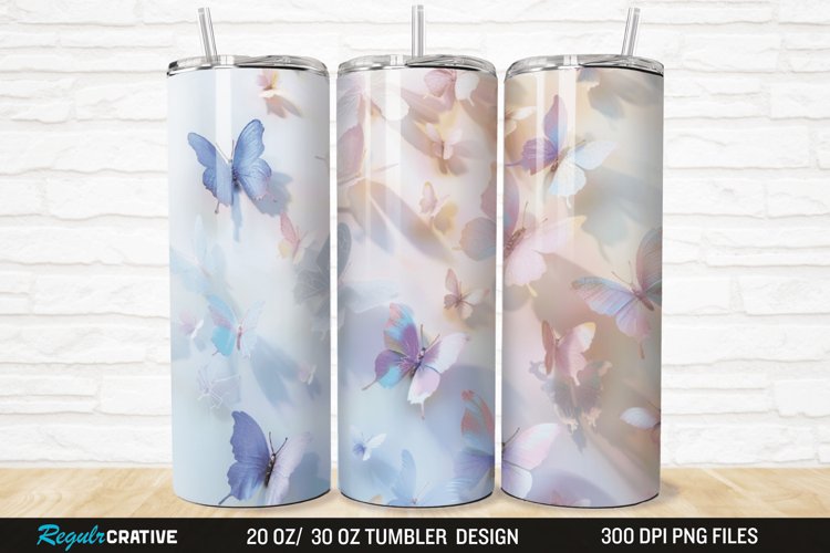 3D Pastel Butterfly 20/30oz Skinny Tumbler example image 1