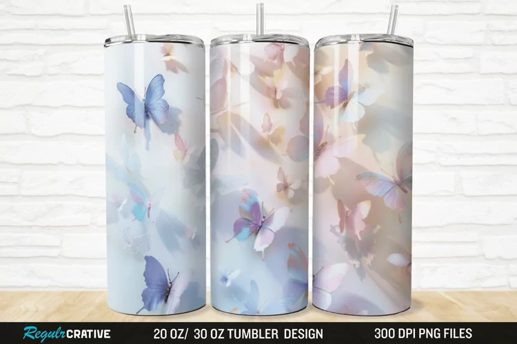 3D Pastel Butterfly 20/30oz Skinny Tumbler