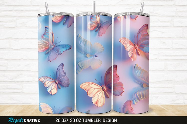 3D Pastel Butterfly 20/30oz Skinny Tumbler example image 1
