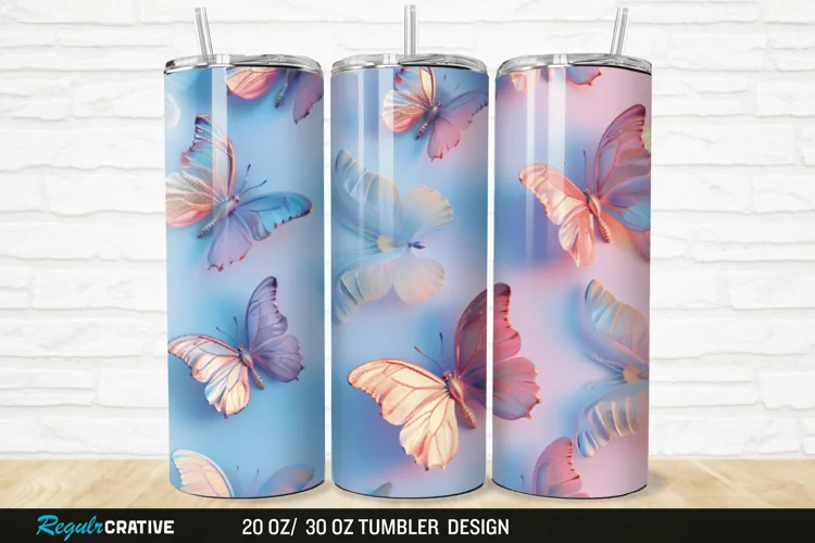3D Pastel Butterfly 20/30oz Skinny Tumbler