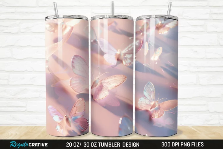 3D Pastel Butterfly 20/30oz Skinny Tumbler
