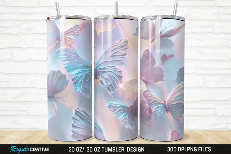 3D Pastel Butterfly 20/30oz Skinny Tumbler