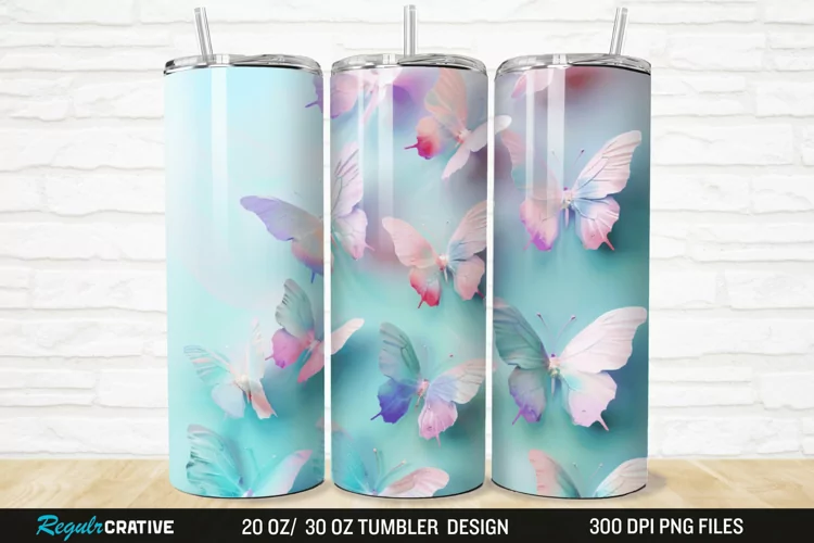 3D Pastel Butterfly 20/30oz Skinny Tumbler