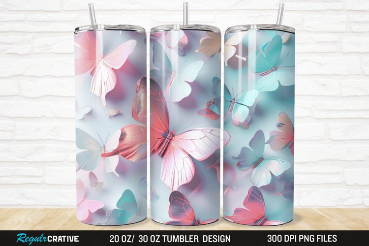 3D Pastel Butterfly 20/30oz Skinny Tumbler example image 1