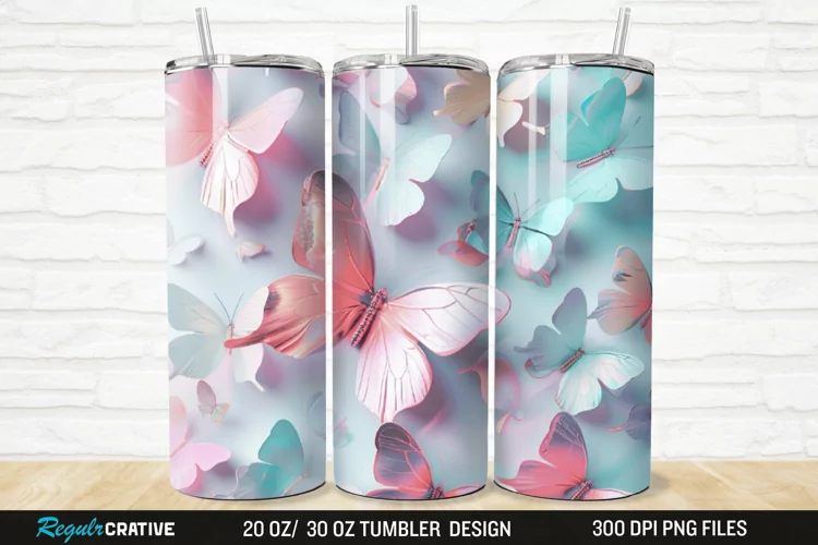 3D Pastel Butterfly 20/30oz Skinny Tumbler