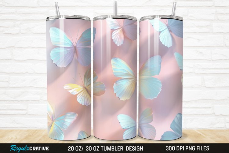 3D Pastel Butterfly 20/30oz Skinny Tumbler example image 1