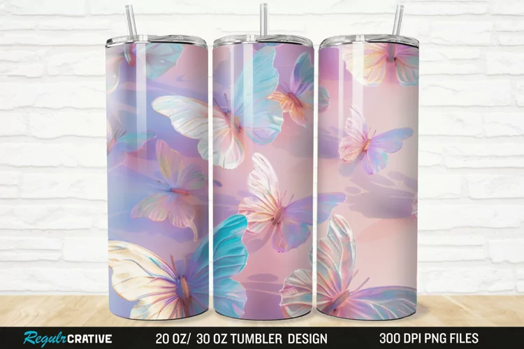 3D Pastel Butterfly 20/30oz Skinny Tumbler