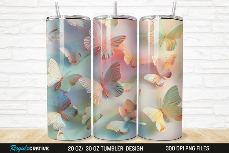 3D Pastel Butterfly 20/30oz Skinny Tumbler example image 1