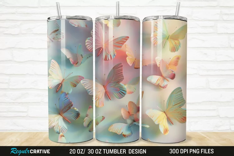 3D Pastel Butterfly 20/30oz Skinny Tumbler