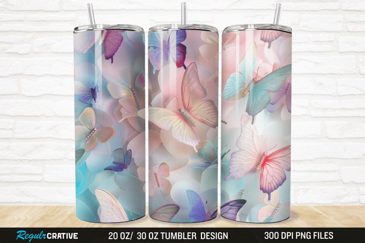 3D Pastel Butterfly 20/30oz Skinny Tumbler example image 1