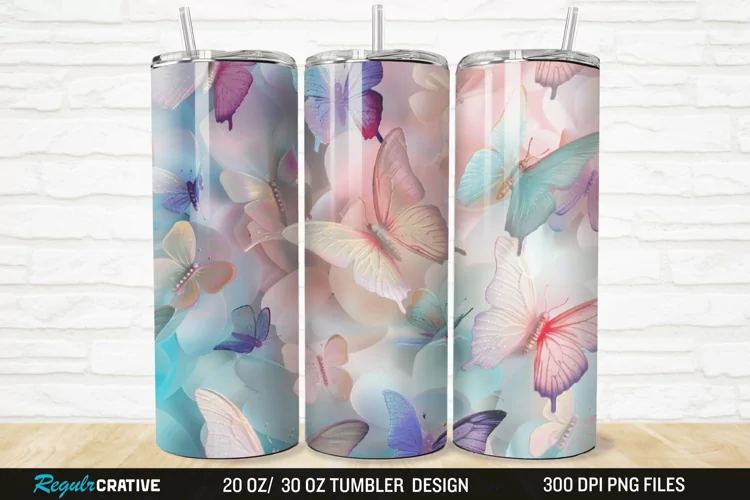 3D Pastel Butterfly 20/30oz Skinny Tumbler