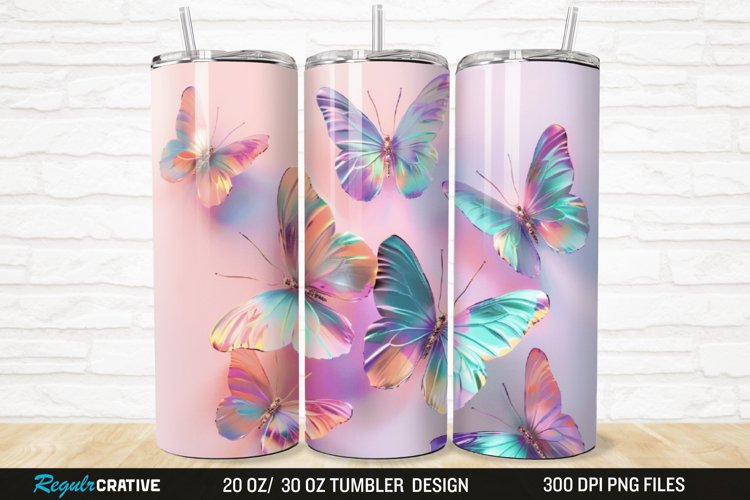 3D Pastel Butterfly 20/30oz Skinny Tumbler example image 1
