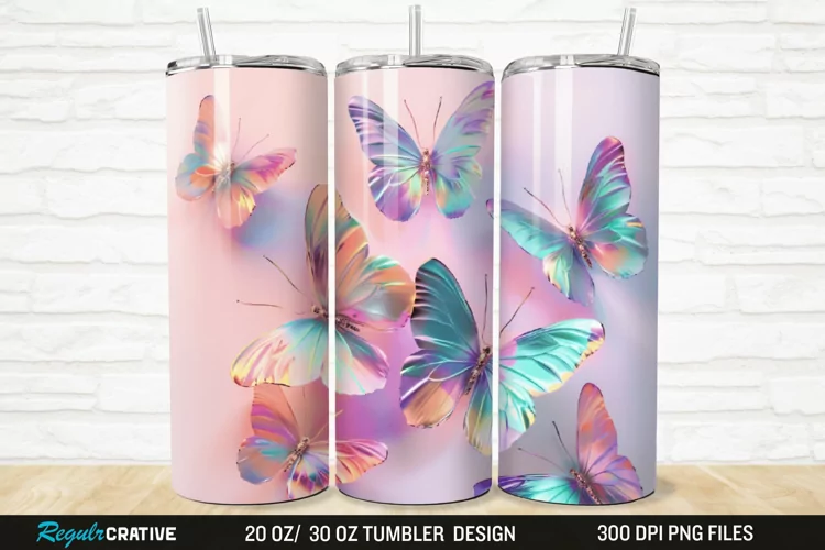 3D Pastel Butterfly 20/30oz Skinny Tumbler