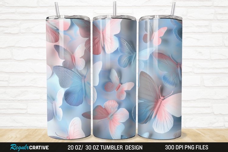 3D Pastel Butterfly 20/30oz Skinny Tumbler example image 1