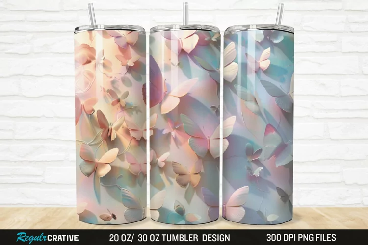 3D Pastel Butterfly 20/30oz Skinny Tumbler