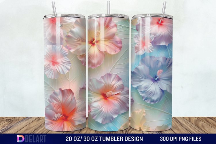 3d Pastel Colored Hibiscus Floral Tumbler Wrap example image 1