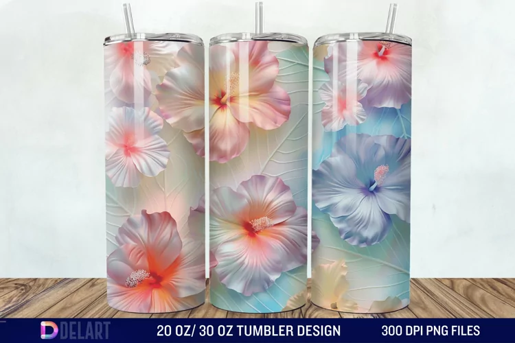 3d Pastel Colored Hibiscus Floral Tumbler Wrap