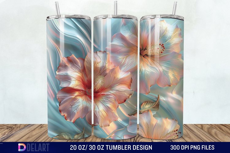 3d Pastel Colored Hibiscus Floral Tumbler Wrap example image 1