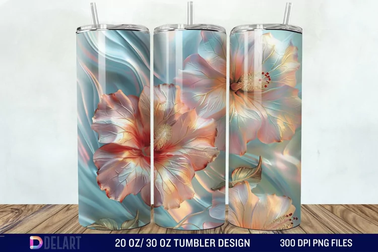 3d Pastel Colored Hibiscus Floral Tumbler Wrap