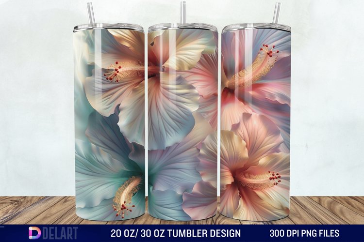3d Pastel Colored Hibiscus Floral Tumbler Wrap example image 1