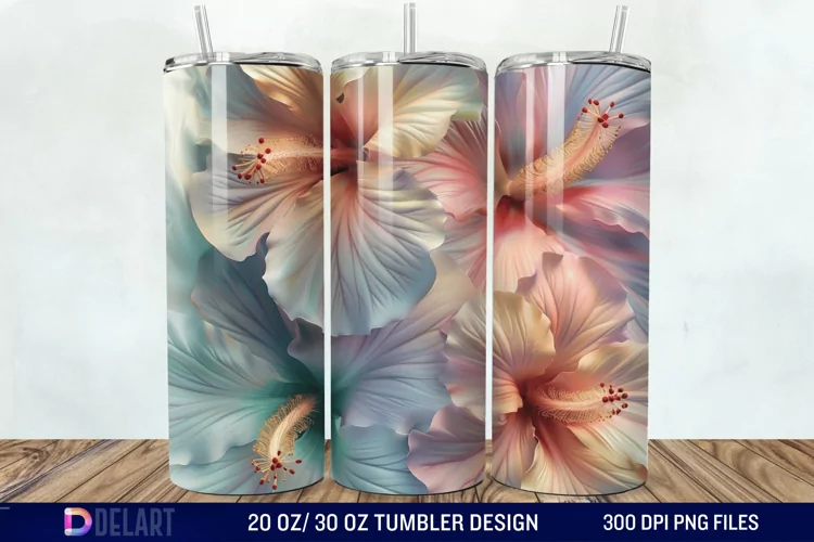 3d Pastel Colored Hibiscus Floral Tumbler Wrap