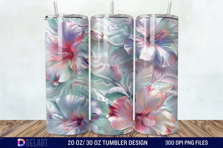 3d Pastel Colored Hibiscus Floral Tumbler Wrap example image 1