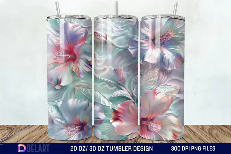 3d Pastel Colored Hibiscus Floral Tumbler Wrap