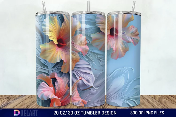 3d Pastel Colored Hibiscus Floral Tumbler Wrap