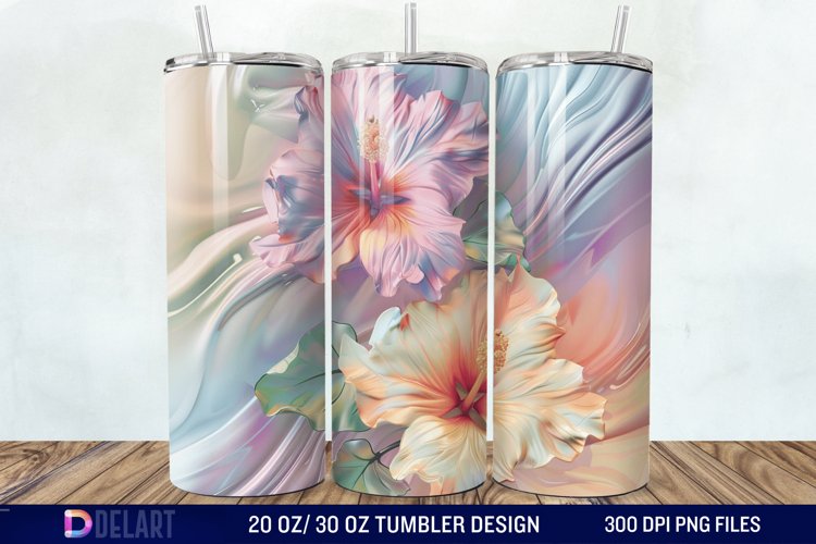 3d Pastel Colored Hibiscus Floral Tumbler Wrap example image 1