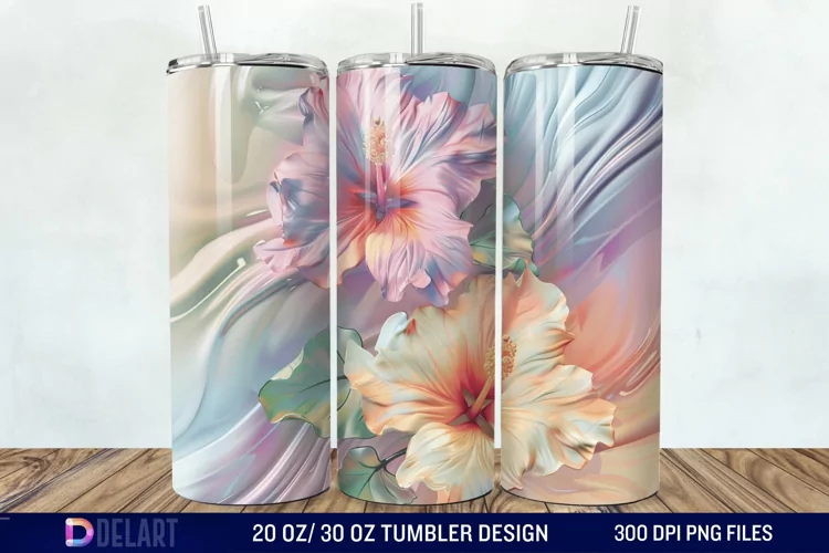 3d Pastel Colored Hibiscus Floral Tumbler Wrap