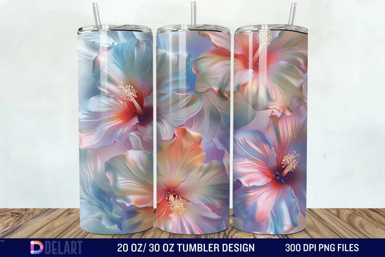 3d Pastel Colored Hibiscus Floral Tumbler Wrap