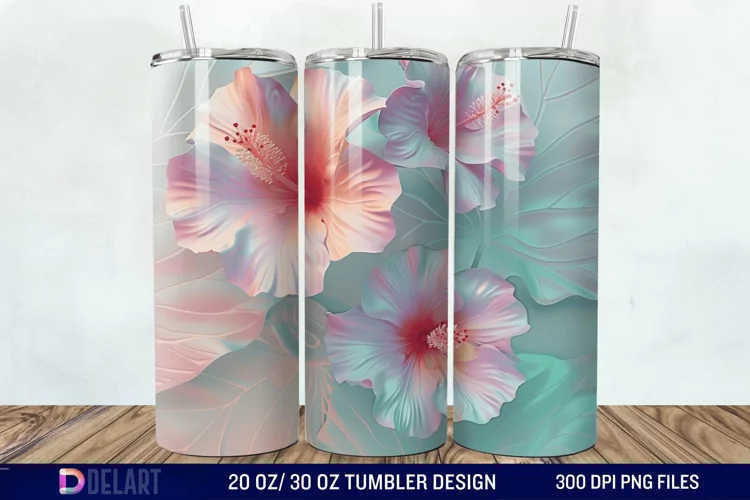 3d Pastel Colored Hibiscus Floral Tumbler Wrap