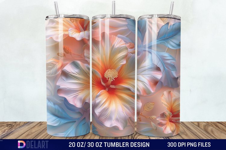 3d Pastel Colored Hibiscus Floral Tumbler Wrap example image 1