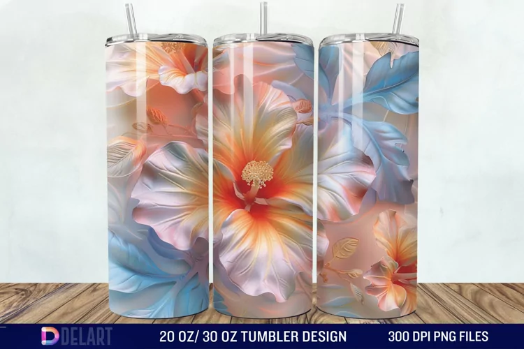 3d Pastel Colored Hibiscus Floral Tumbler Wrap