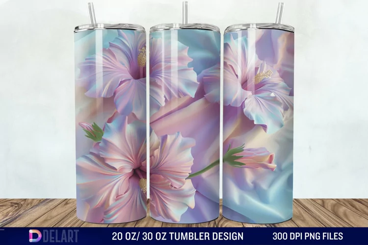 3d Pastel Colored Hibiscus Floral Tumbler Wrap