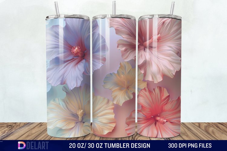 3d Pastel Colored Hibiscus Floral Tumbler Wrap example image 1