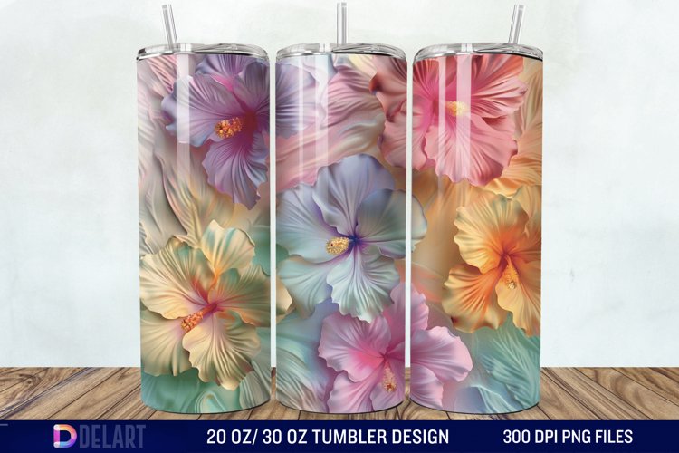 3d Pastel Colored Hibiscus Floral Tumbler Wrap example image 1