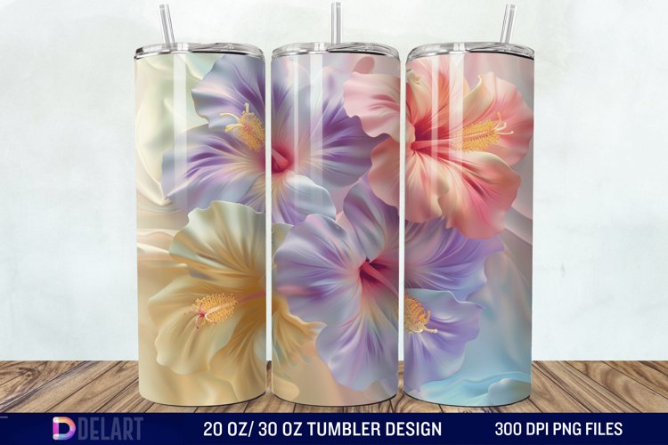 3d Pastel Colored Hibiscus Floral Tumbler Wrap example image 1