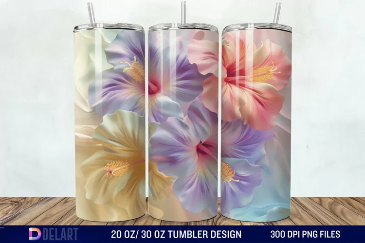 3d Pastel Colored Hibiscus Floral Tumbler Wrap