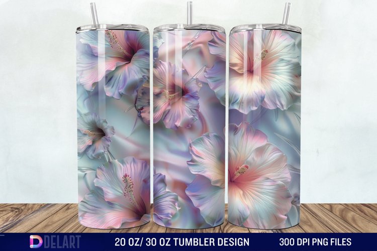 3d Pastel Colored Hibiscus Floral Tumbler Wrap example image 1