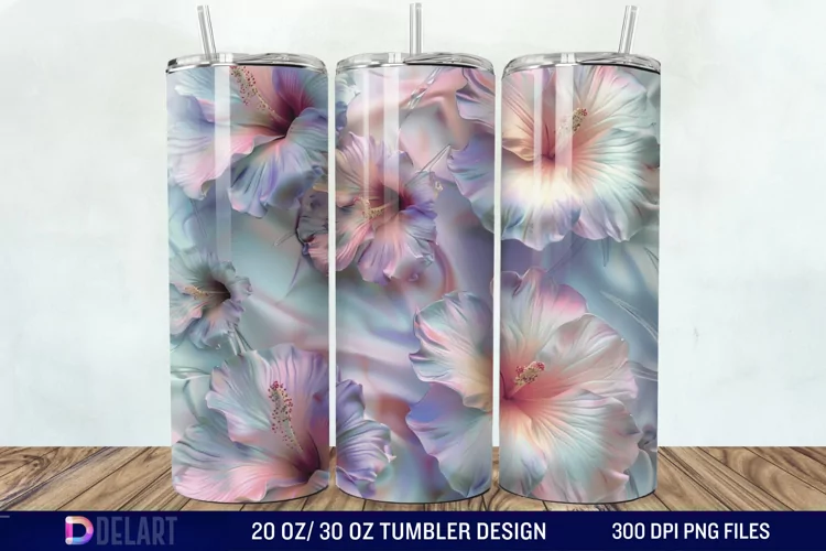 3d Pastel Colored Hibiscus Floral Tumbler Wrap