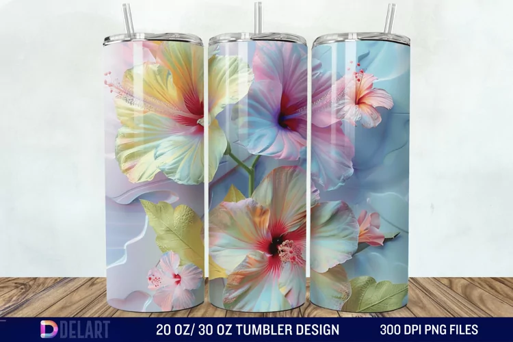 3d Pastel Colored Hibiscus Floral Tumbler Wrap